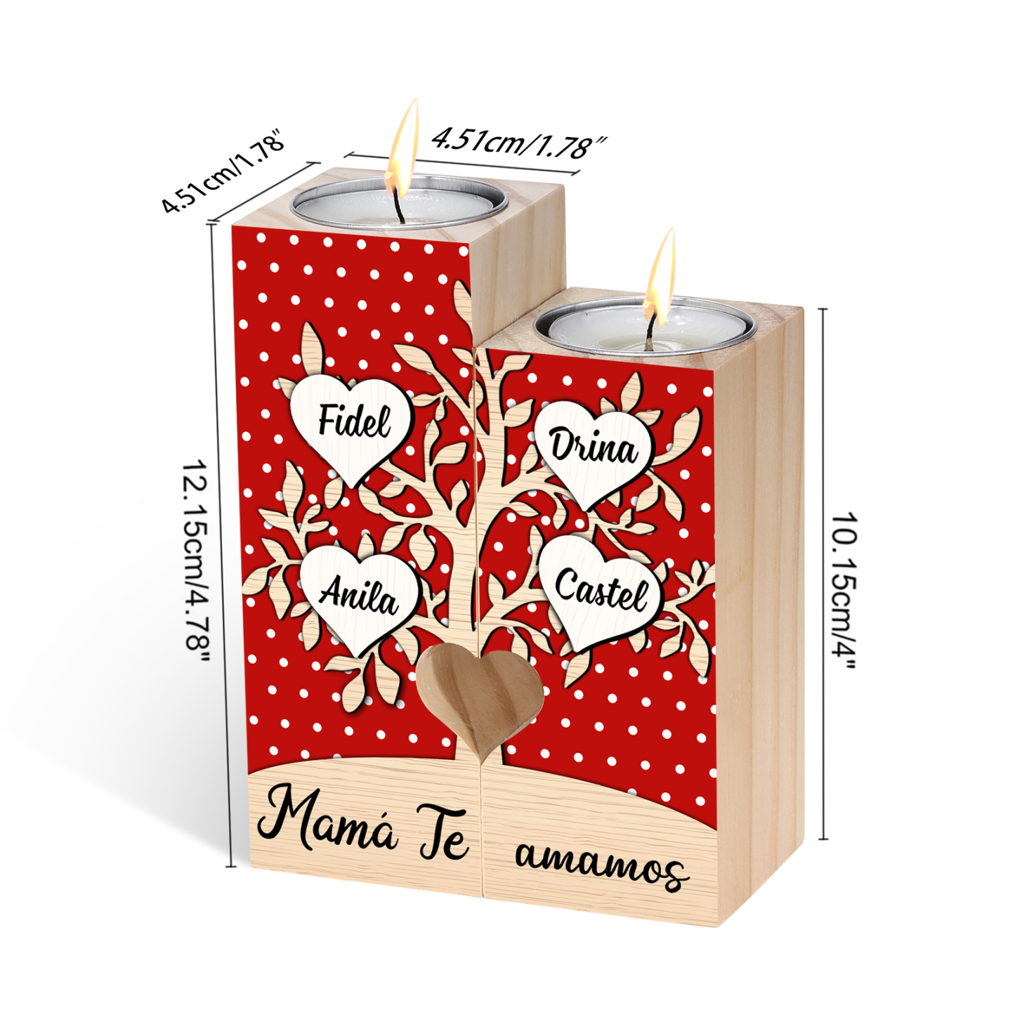 A la familia-Candelero de árbol de la vida de madera personalizado con 3-8 nombres y 1 texto sin vela-Jessemade ES
