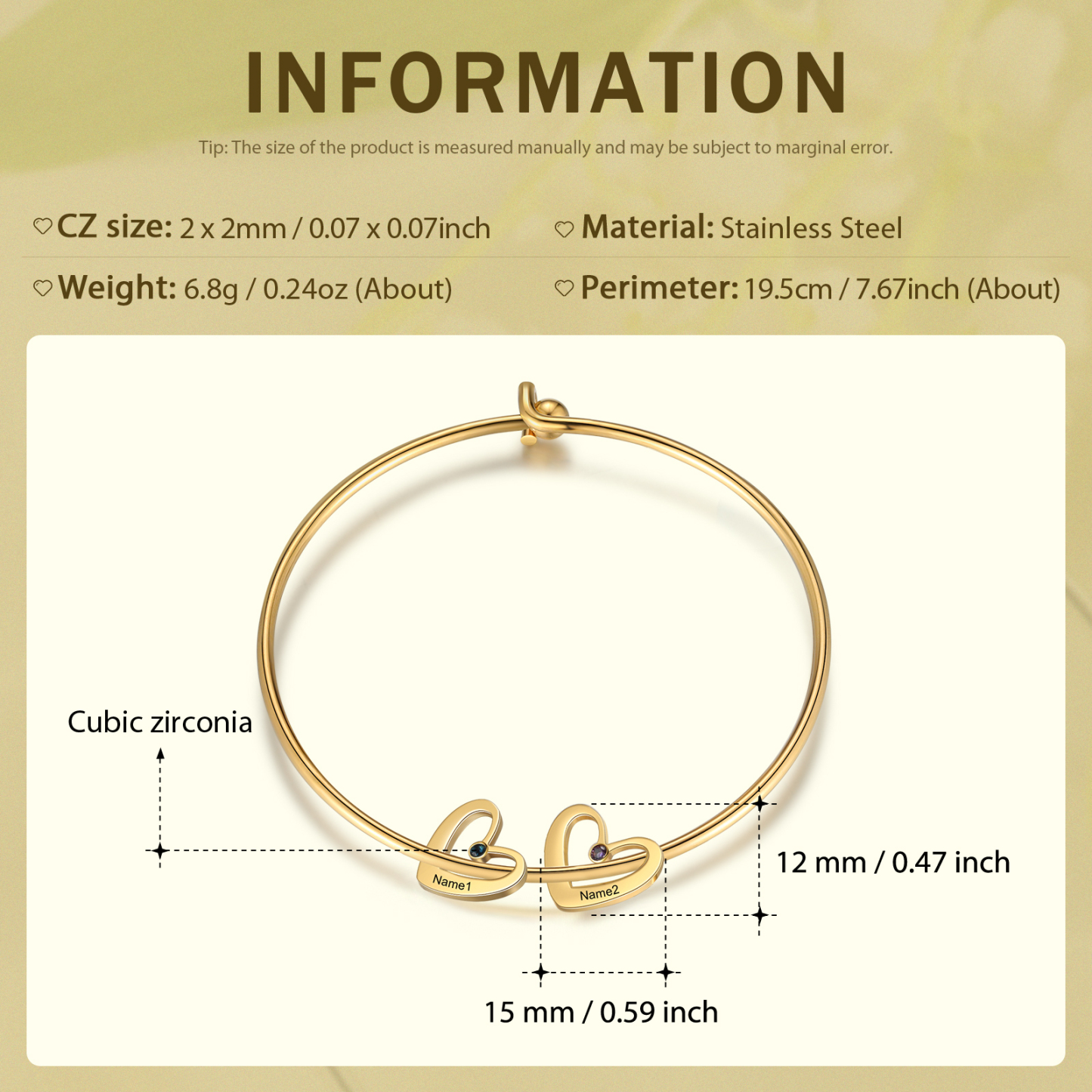 Pulsera 2-6 nombres y piedras de nacimiento personalizados con colgantes de corazón oro-Jessemade ES