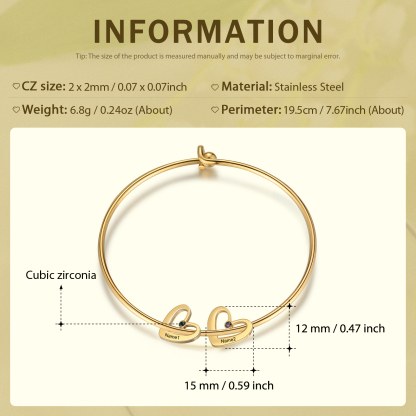 Pulsera 2-6 nombres y piedras de nacimiento personalizados con colgantes de corazón oro-Jessemade ES