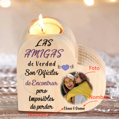 A mi amiga - Candelero de madera sin vela 2 nombres personalizados con foto-Jessemade ES