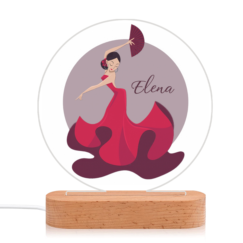 Lámpara Ilusión 3D Luz de Noche LED Danzante de Flamenco con Nombre Personalizado-Jessemade ES