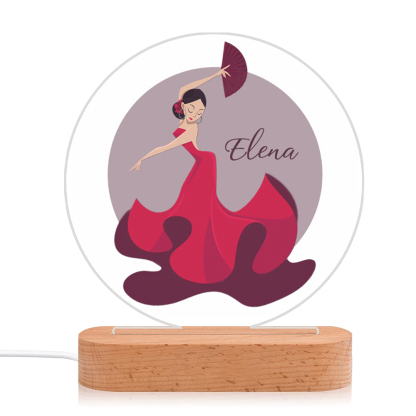 Lámpara Ilusión 3D Luz de Noche LED Danzante de Flamenco con Nombre Personalizado-Jessemade ES