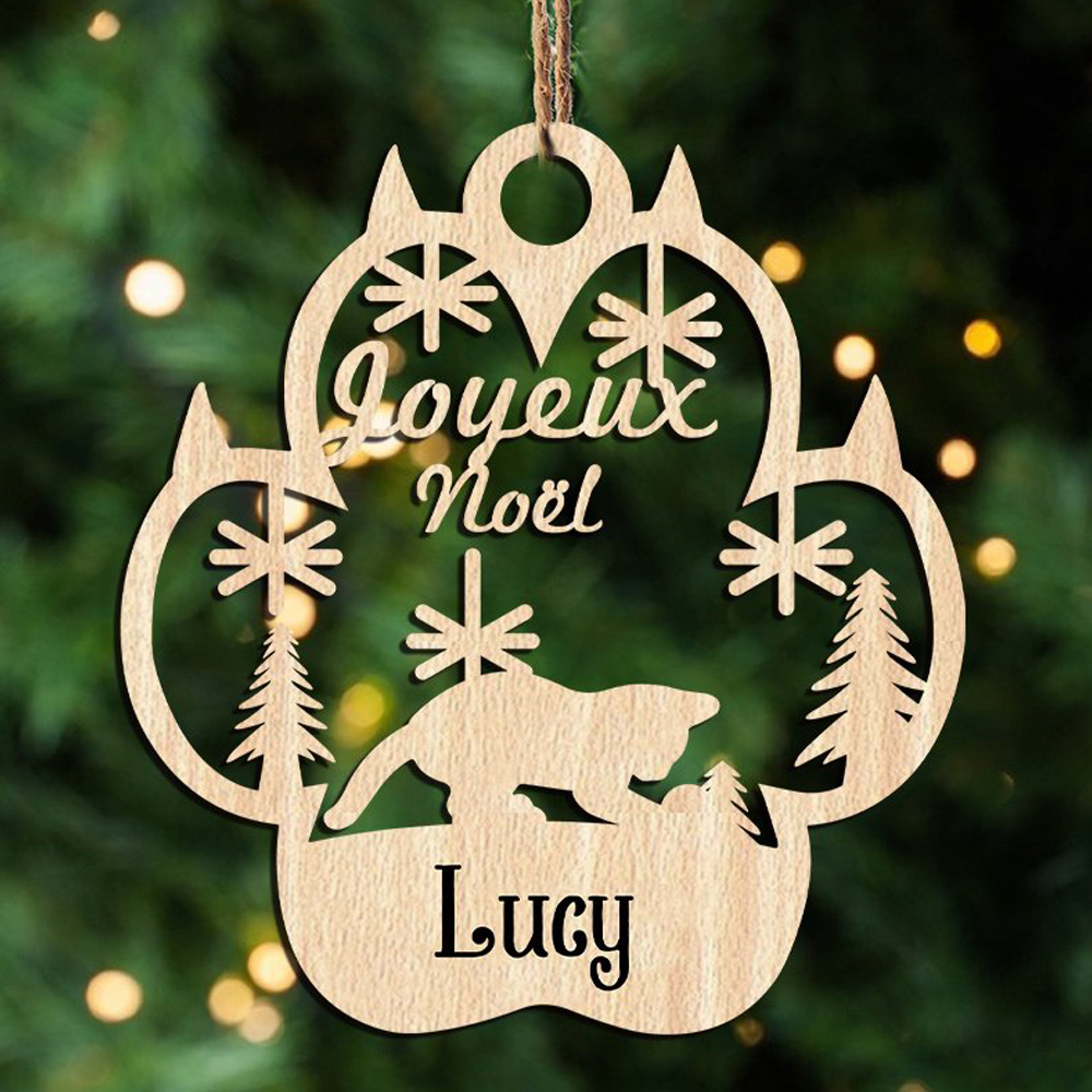 Navidad-Ornamento navideño de pata de gato con 1 nombre personalizado