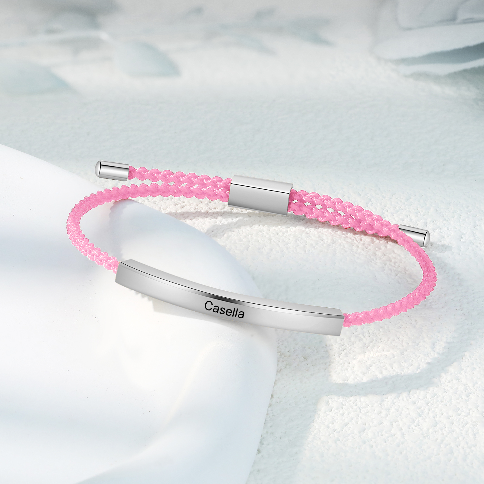 Pulsera de cuerda tejida a mano con nombre y texto personalizados seis colores placa plateada