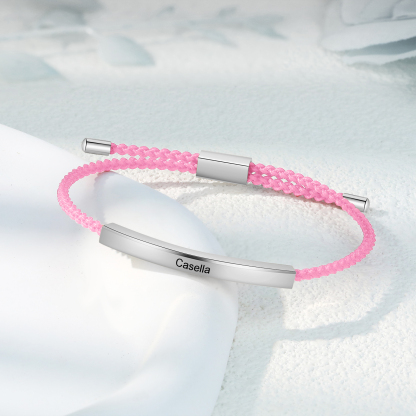 Pulsera de cuerda tejida a mano con nombre y texto personalizados seis colores placa plateada