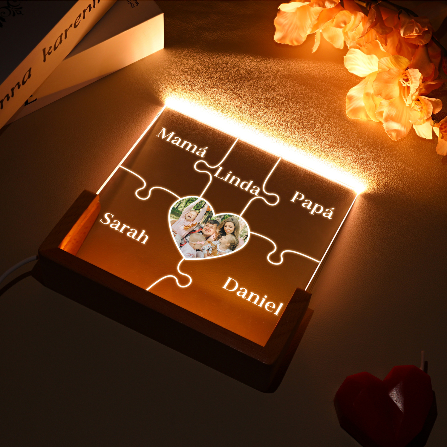 A mi mamá/abuela-Lámpara Personalizada con 2-7 Nombres y Foto "rompecabezas" 3D Ilusión Luz de Noche-Jessemade ES