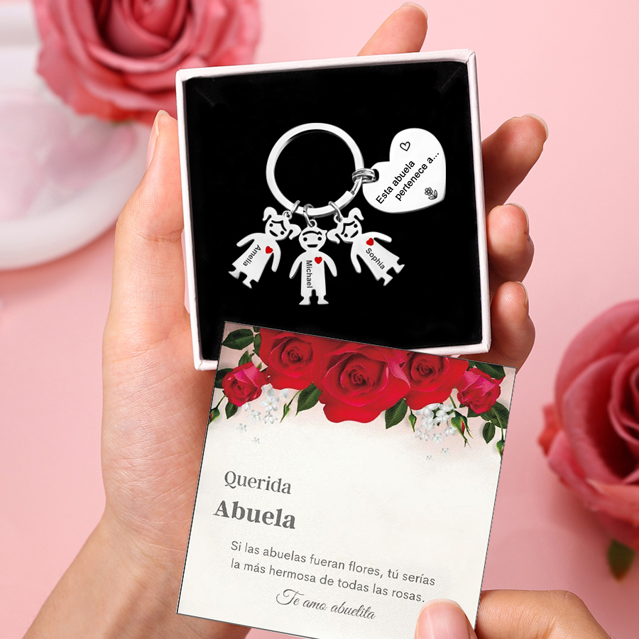 A mi abuela - Llavero con 3 nombres personalizados en "niños"-Jessemade ES