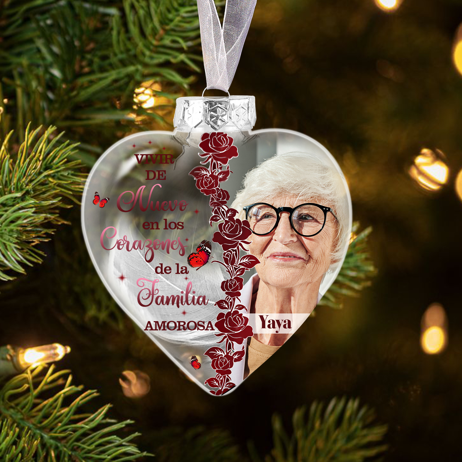 Bola navideña conmemorativa Adorno de Navidad 1 nombre y 1 foto personalizados con pluma -Jessemade ES
