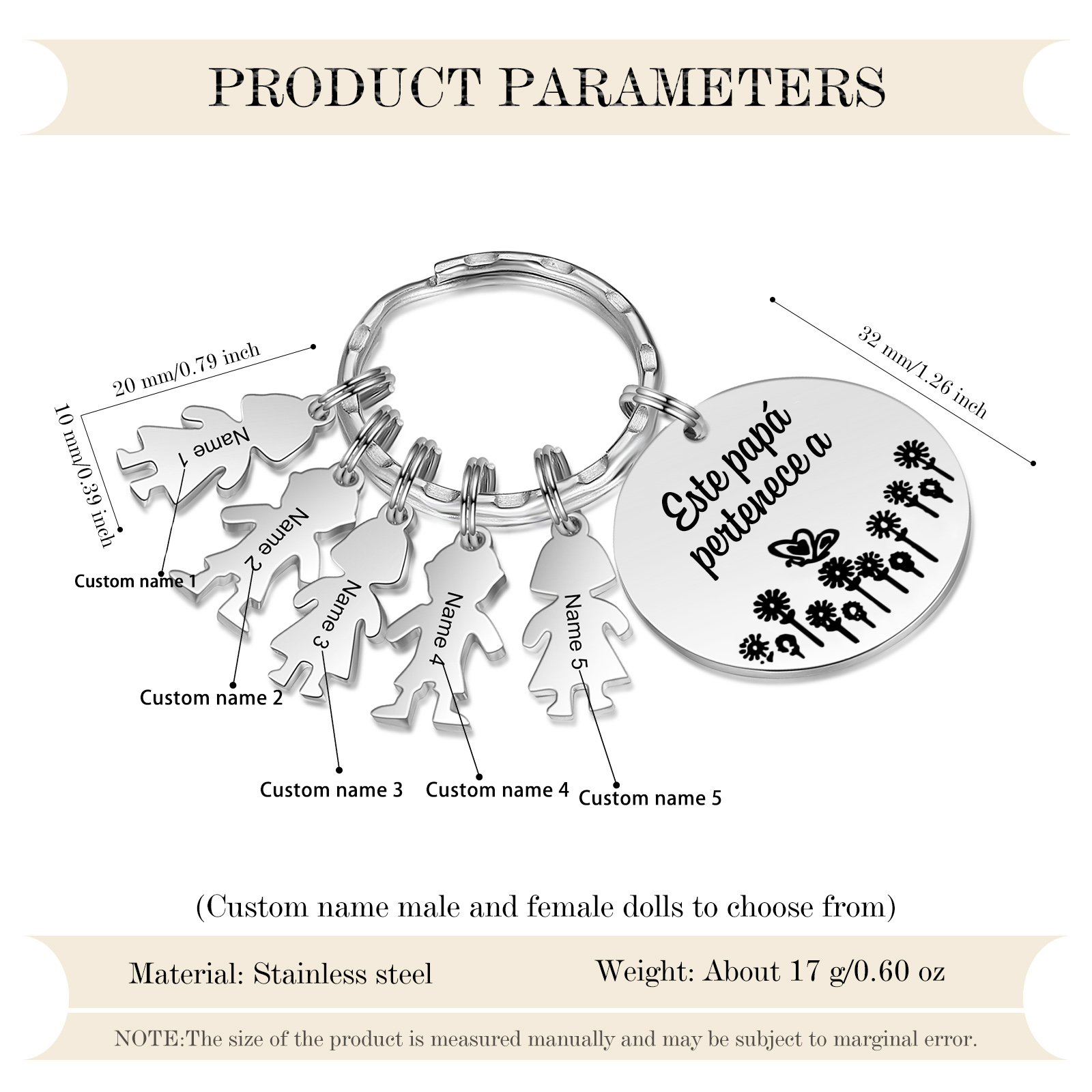 A mi papá - Llavero con 1-5 nombre personalizado en "niños"-Jessemade ES