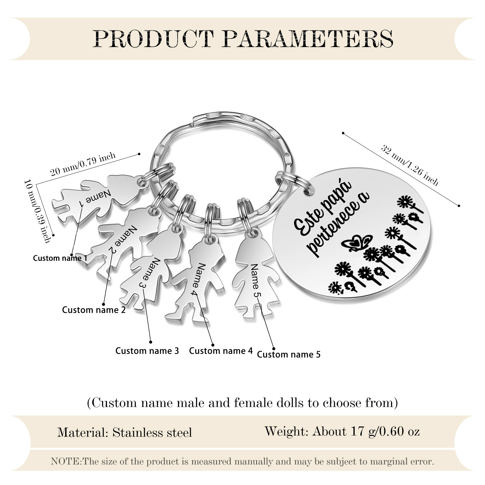 A mi papá - Llavero con 1-5 nombre personalizado en "niños"-Jessemade ES