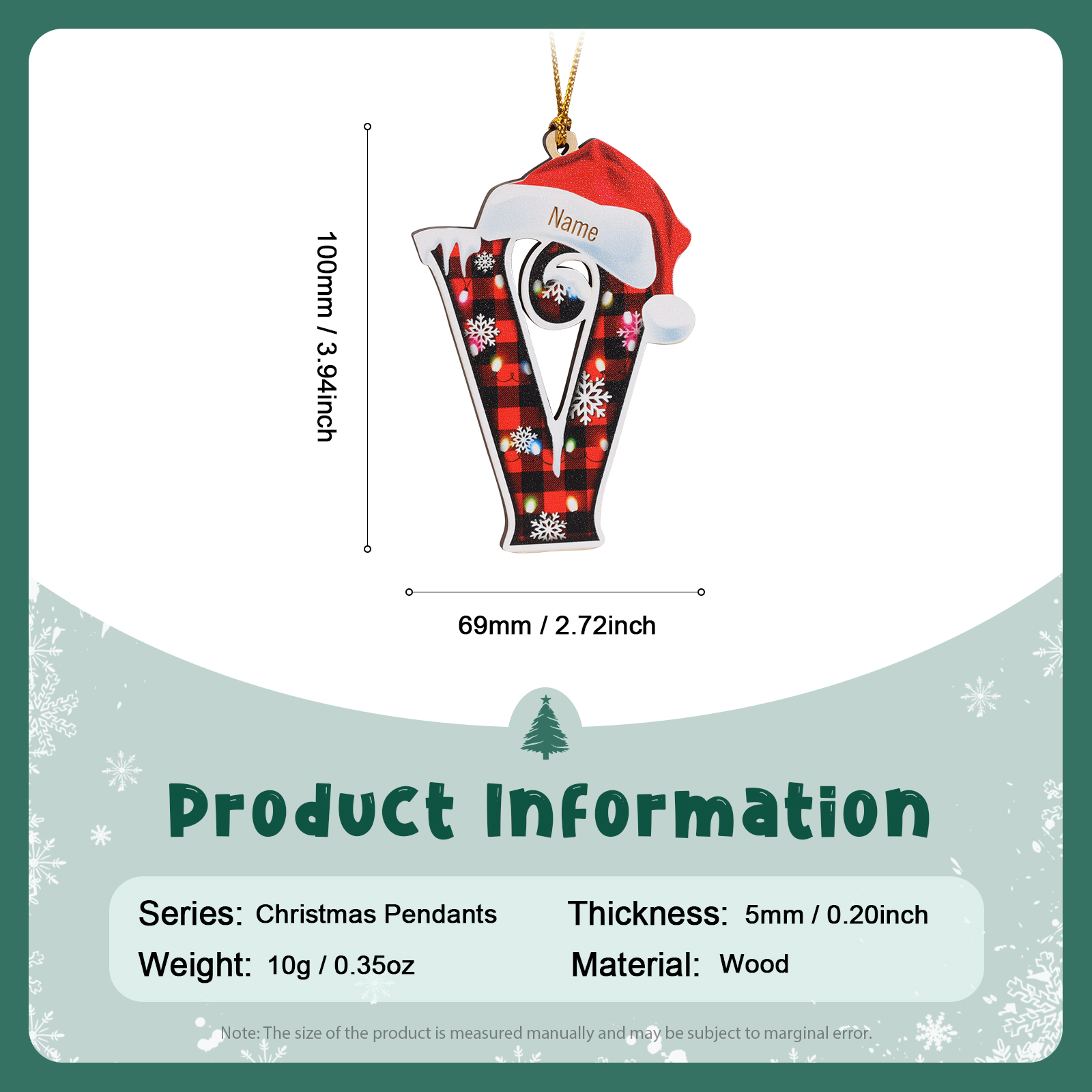Navidad-Ornamentos Navideños de Madera Letra 1 Nombre Personalizado