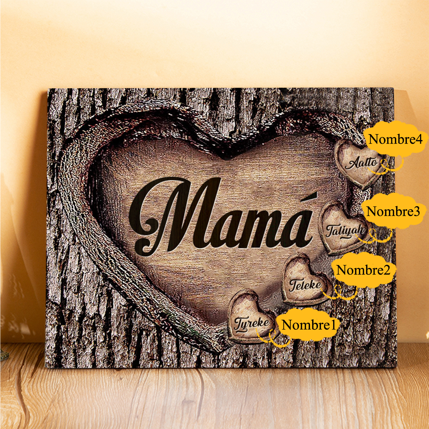 A mi mamá-Lámina marco de madera para mamá personalizado con 4 nombres-Jessemade ES