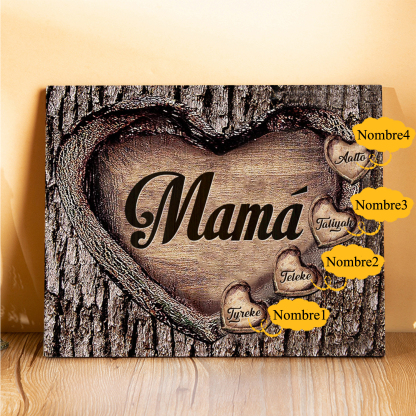 A mi mamá-Lámina marco de madera para mamá personalizado con 4 nombres-Jessemade ES