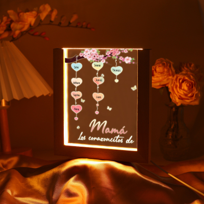 A mi mamá/abuela-Lámpara Personalizada con 2-8 Nombres y Texto "árbol y corazones" 3D Ilusión Luz de Noche-Jessemade ES
