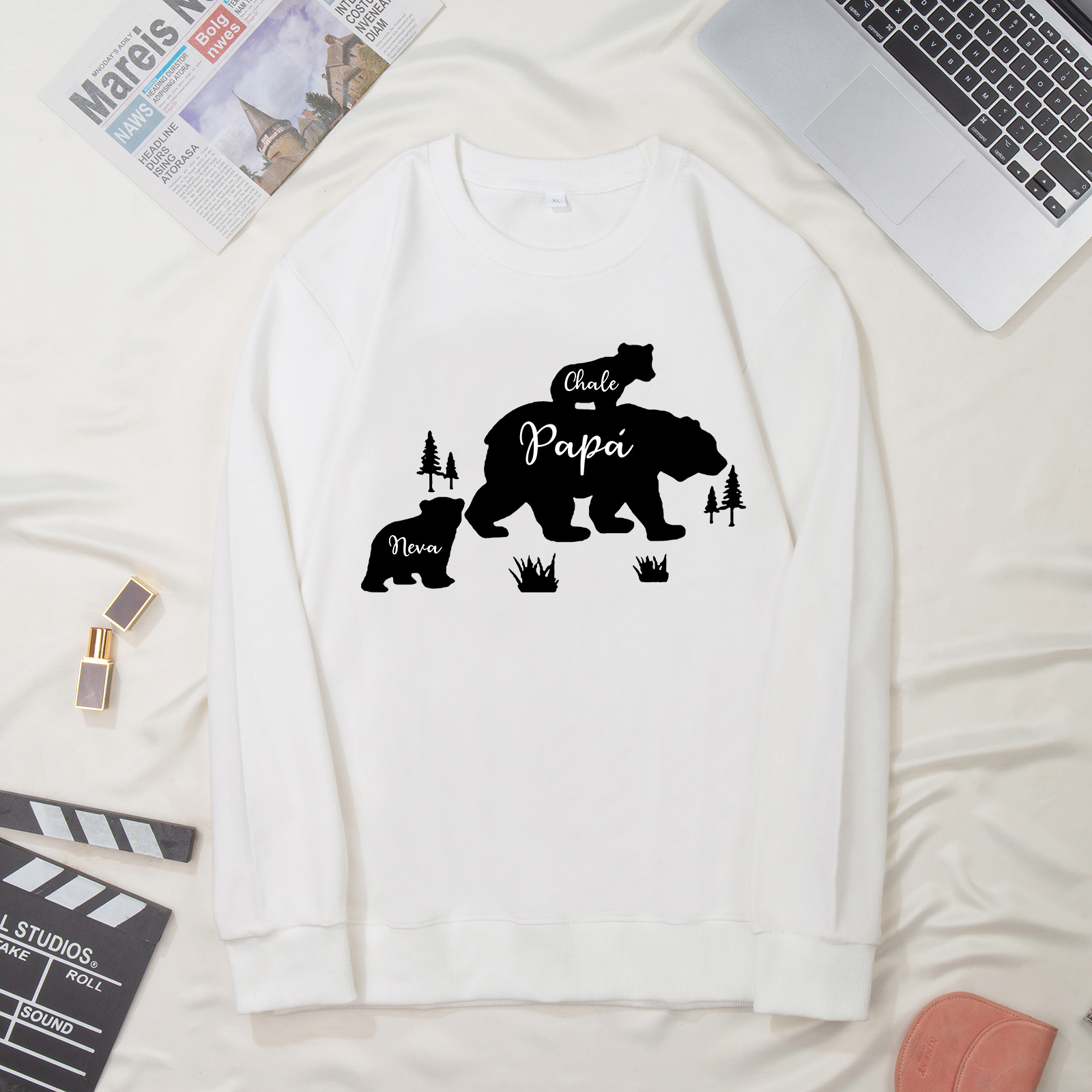 Familia-Sudadera "Oso y sus bebés" 3 nombres personalizados-Jessemade ES