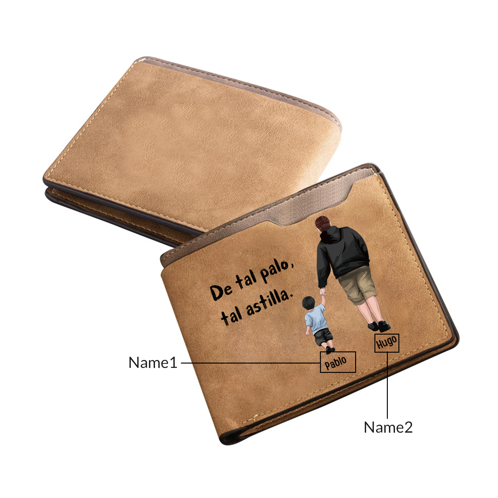 A mi papá-Cartera, billetera clásica siluetas 2-3 nombres personalizados para hombre monedero-Jessemade ES