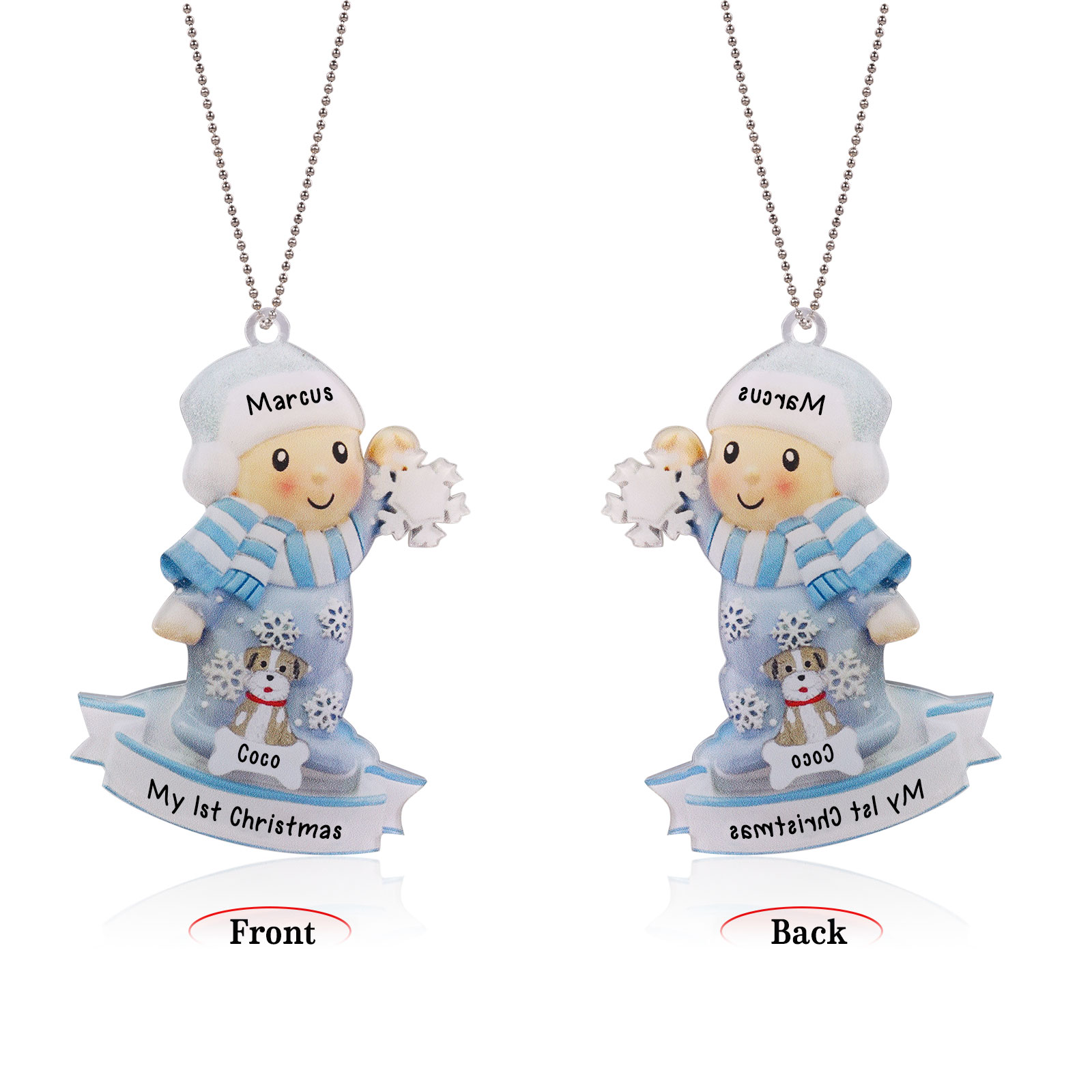 Navidad-Bebé con Perro Ornamento Navideño 2 nombres y texto personalizados