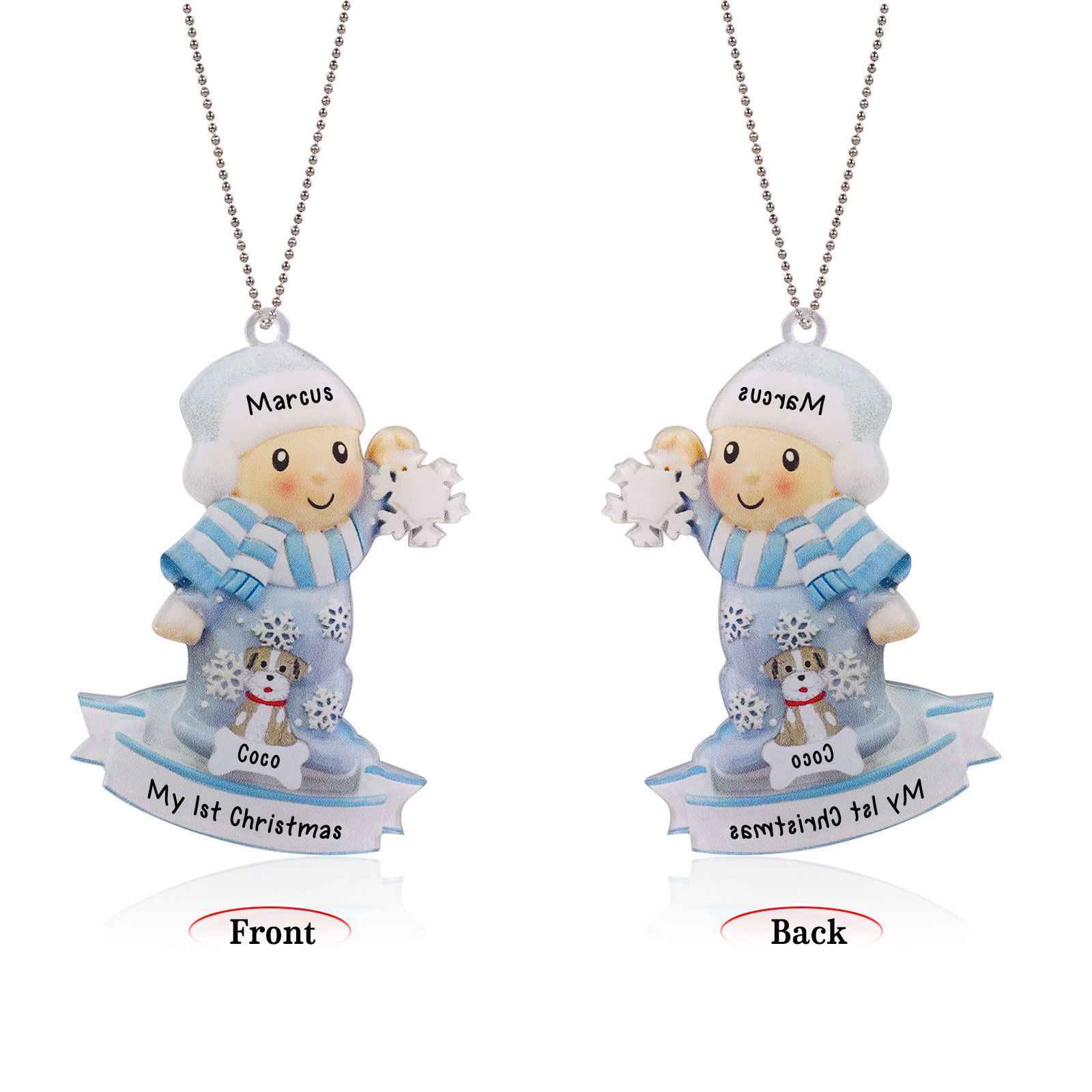 Navidad-Bebé con Perro Ornamento Navideño 2 nombres y texto personalizados