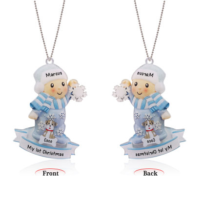 Navidad-Bebé con Perro Ornamento Navideño 2 nombres y texto personalizados