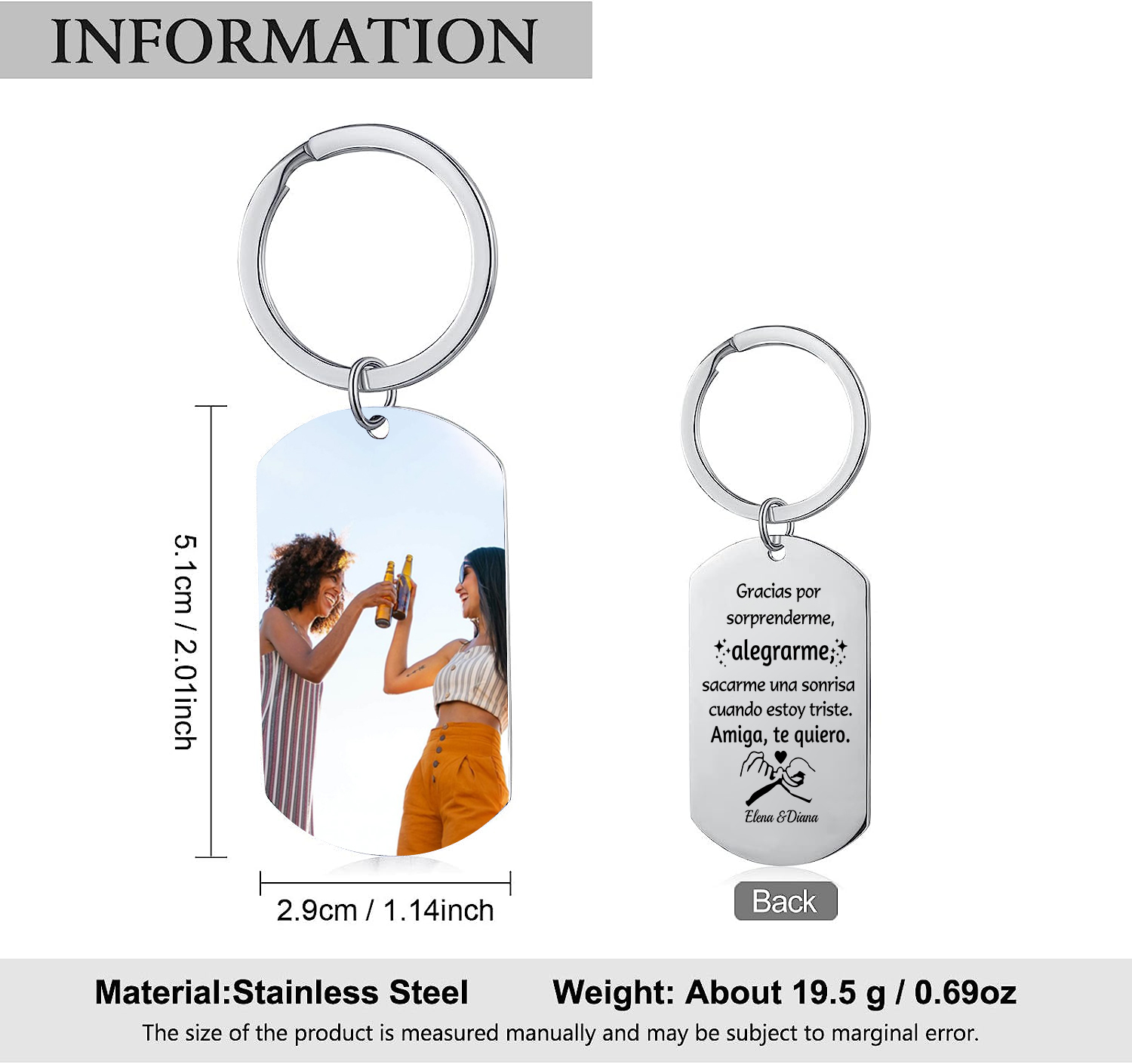 A mi amiga - Llavero con 2 nombres personalizados con foto-Jessemade ES