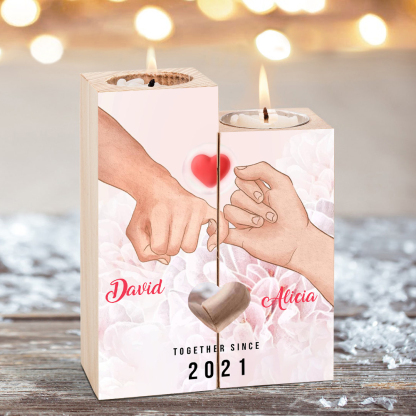 Candelero de dedos cogidos para pareja de madera de dos piezas sin candela con 2 nombres y texto personalizados y año-Jessemade ES