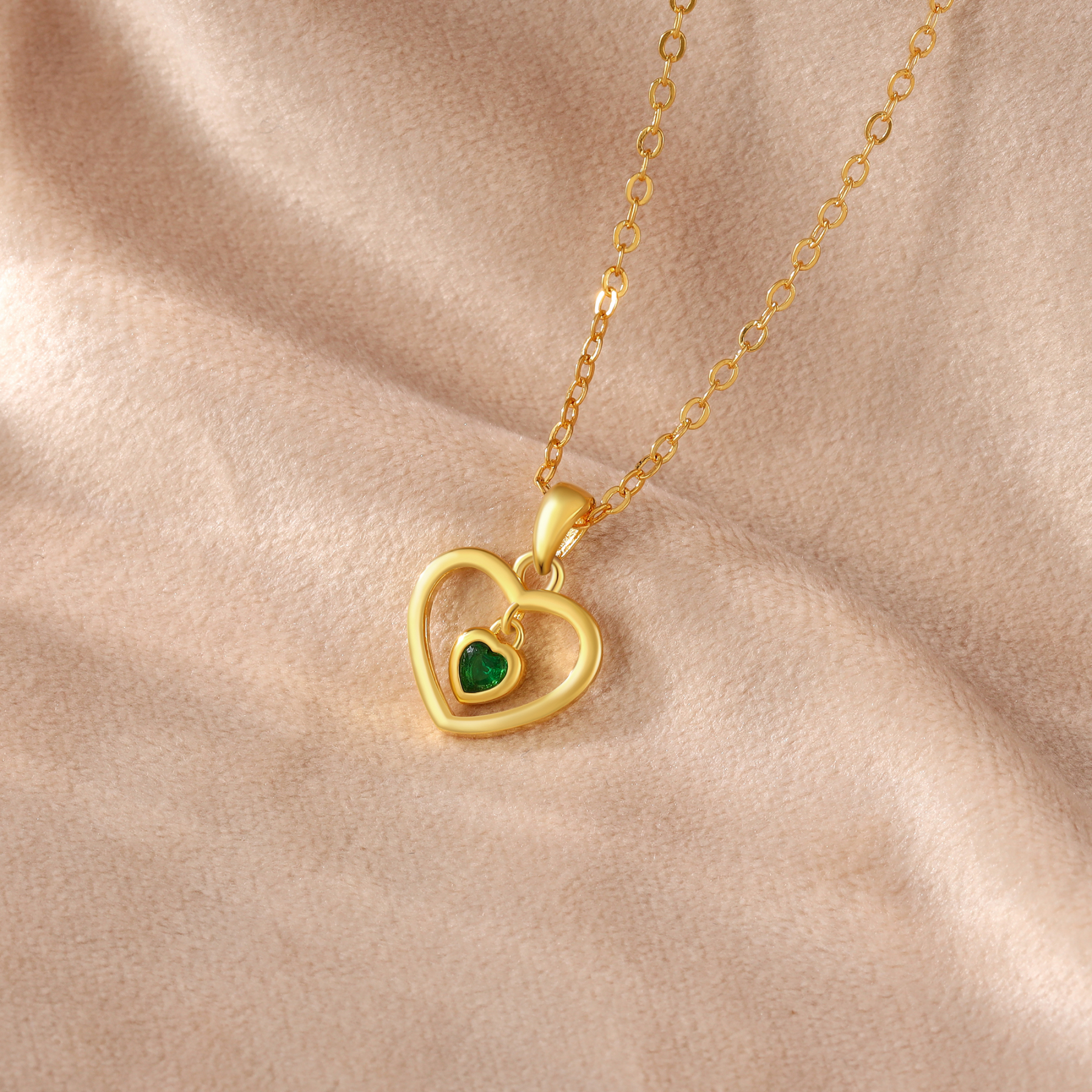 Collar de corazón con 1 piedra de nacimiento personalizada-Jessemade ES