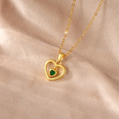 Collar de corazón con 1 piedra de nacimiento personalizada-Jessemade ES