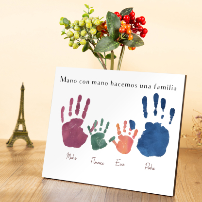 A familia - Lámina 3-5 nombres personalizados marco de madera huellas de mano-Jessemade ES