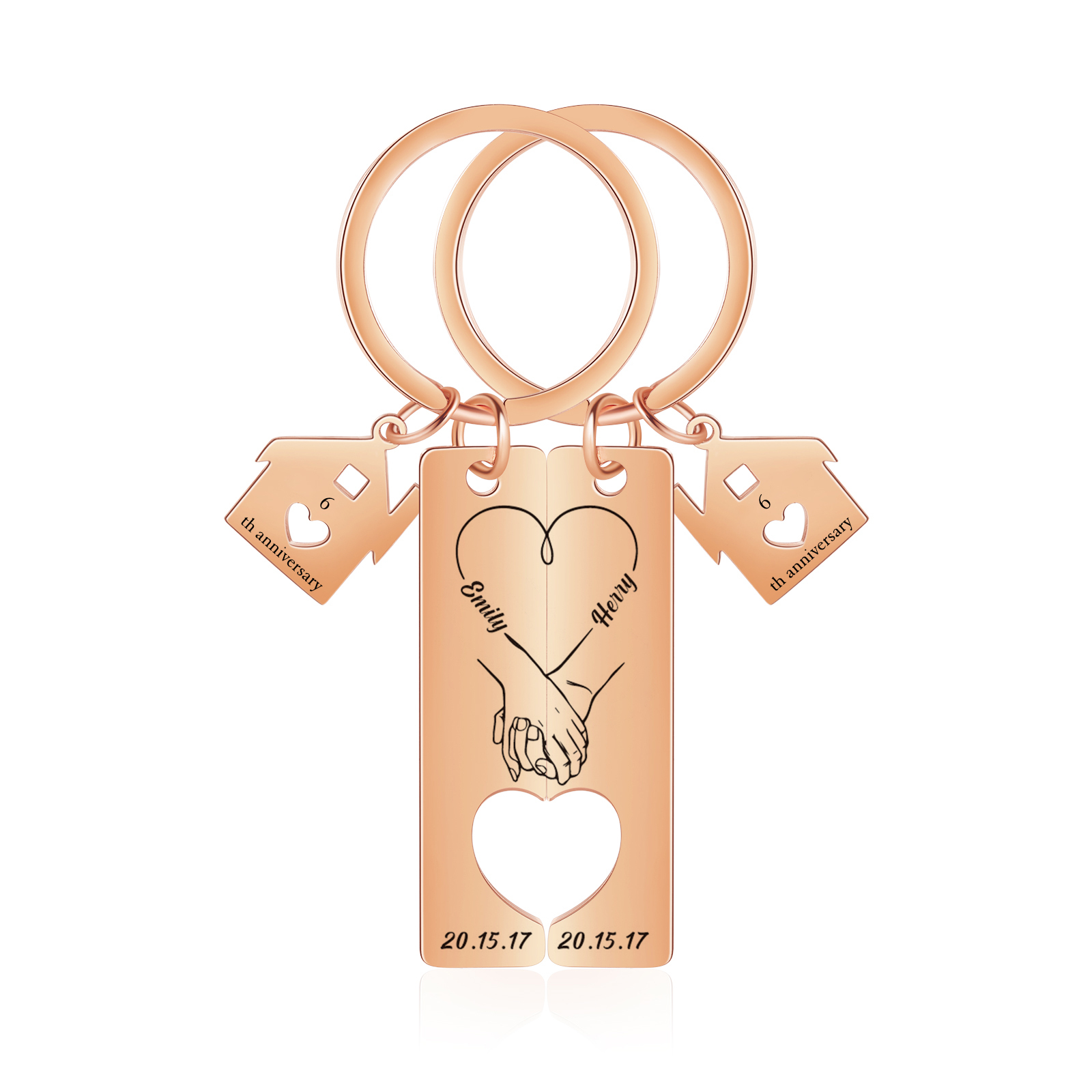 Llavero para pareja manos cogidas 2 nombres, 2 textos personalizados con fecha dije de casa-Jessemade ES