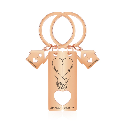 Llavero para pareja manos cogidas 2 nombres, 2 textos personalizados con fecha dije de casa-Jessemade ES
