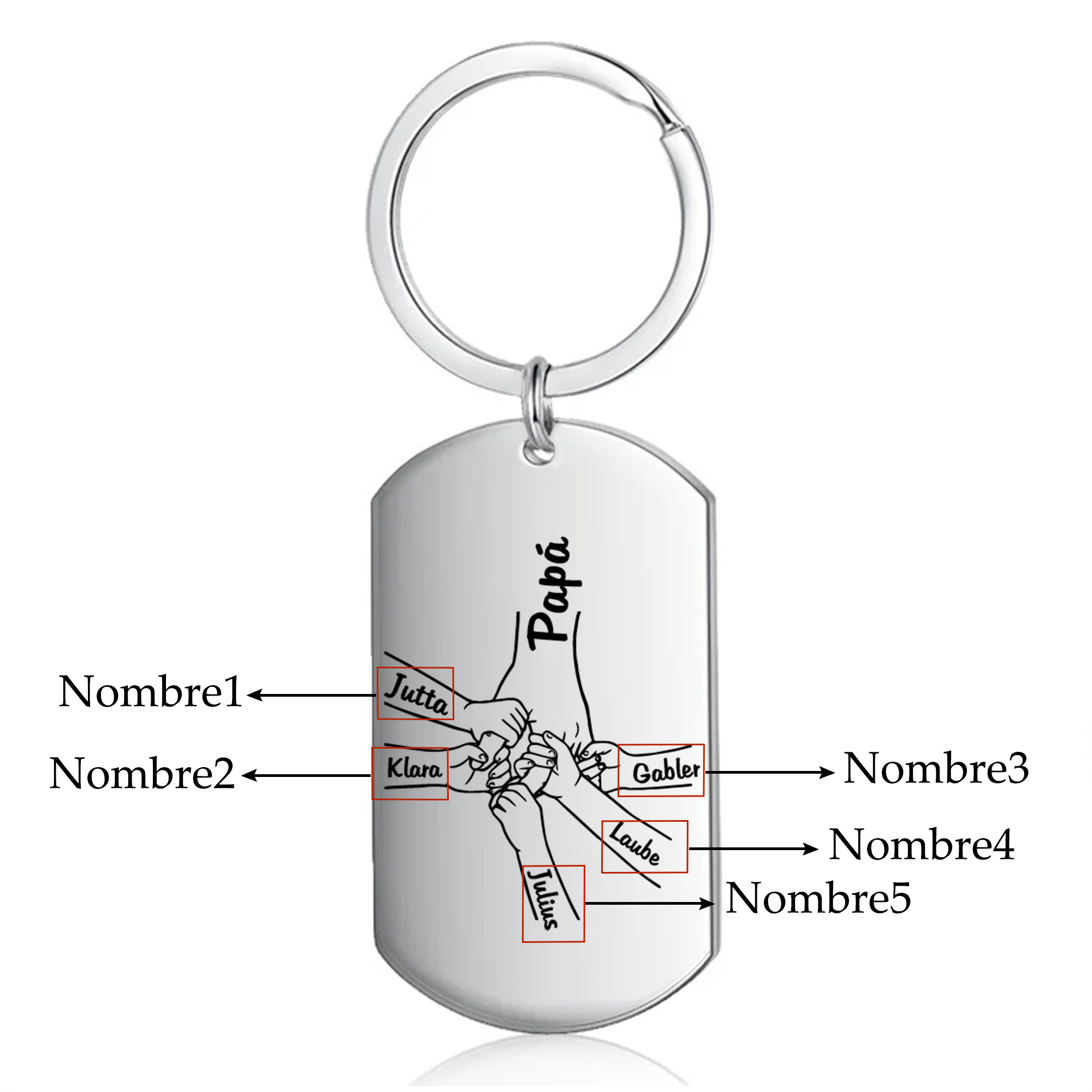 A mi papá-Llavero Personalizado MANOS COGIDAS 1-5 Nombres-Jessemade ES