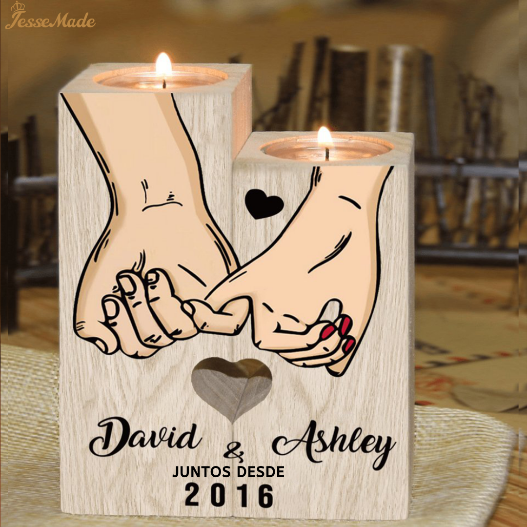 Pareja-Kit de regalo mano con mano candelero y llavero con tarjeta y caja nombres, letras, fecha y año personalizados | Jessemade