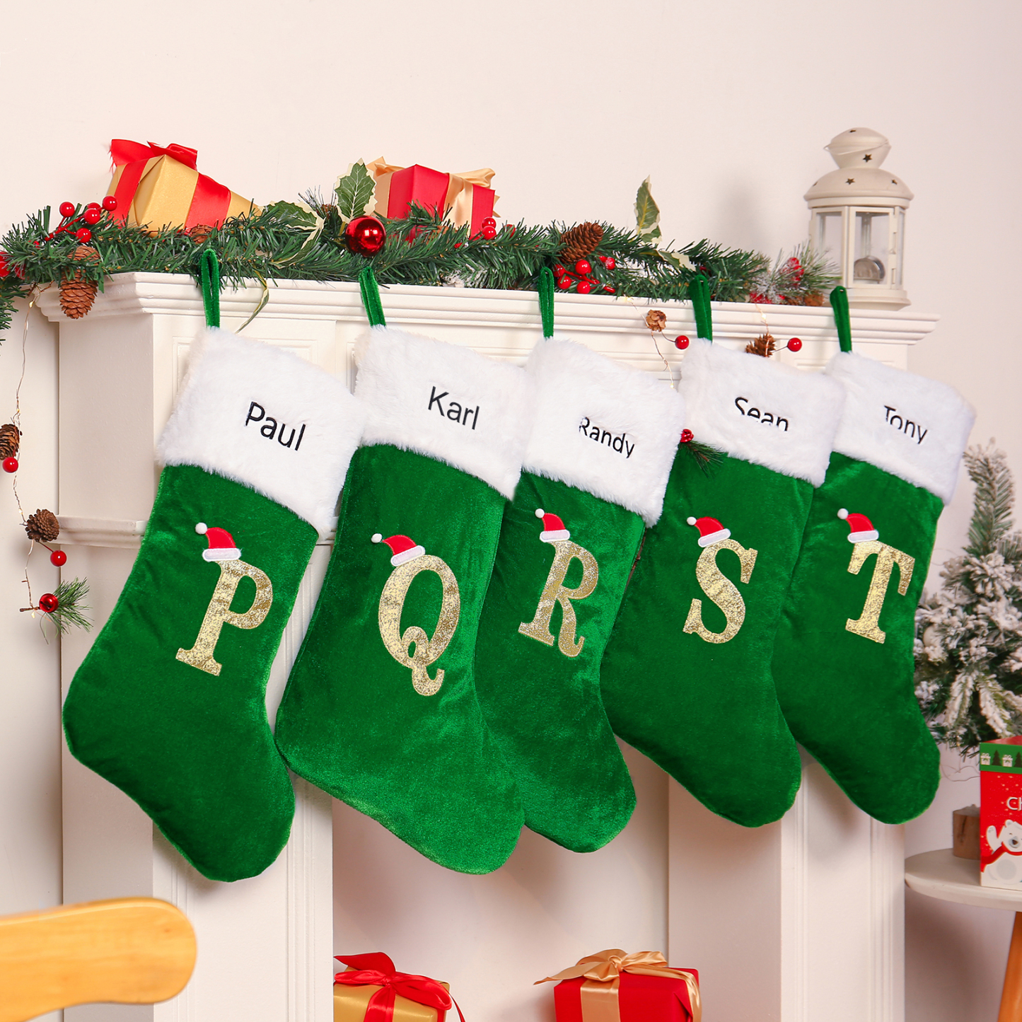 Adornos de medias navideñas con letra Bolsa de regalo 1 Nombre personalizado-Jessemade ES