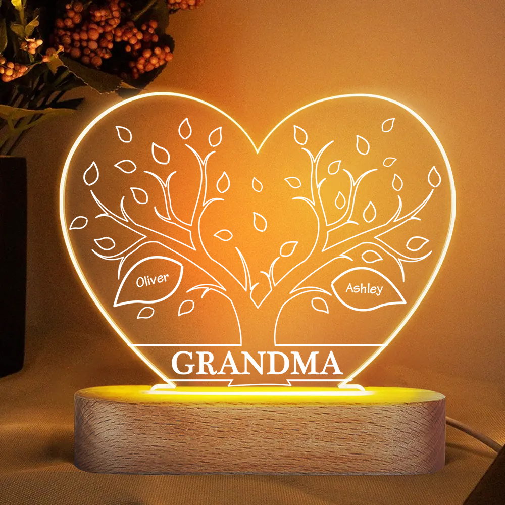 A mi mamá/abuela-Lámpara Personalizada con 2-8 Nombres y Texto "árbol de la vida" 3D Ilusión Luz de Noche-Jessemade ES