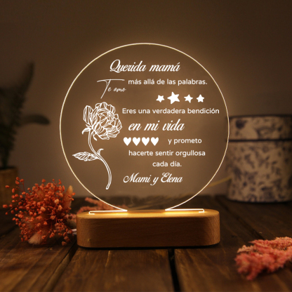 A mi mamá-Lámpara 3D Ilusión Luz de Noche Personalizada con 1 Texto-Jessemade ES