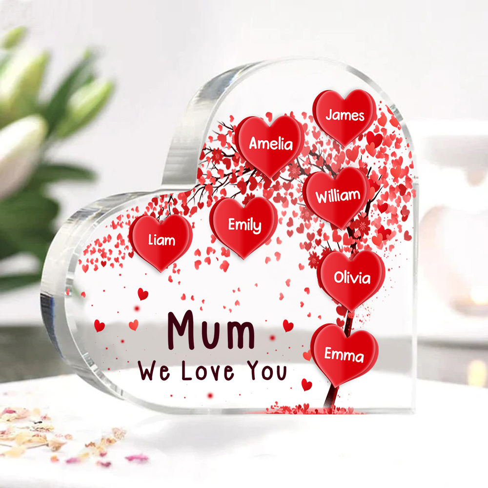 A mi mamá/abuela-Placa de acrílico "Corazones" en forma de corazón 7 nombres y 1 texto personalizados-Jessemade ES