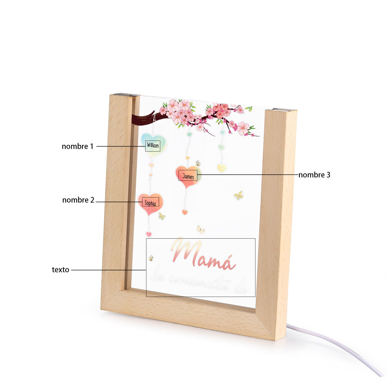 A mi mamá/abuela-Lámpara Personalizada con 2-8 Nombres y Texto "árbol y corazones" 3D Ilusión Luz de Noche-Jessemade ES