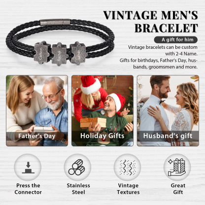 2-4 Nombres Personalizados Pulsera de Cuerda Aros de Rompecabezas de Acero Inoxidable-Jessemade ES