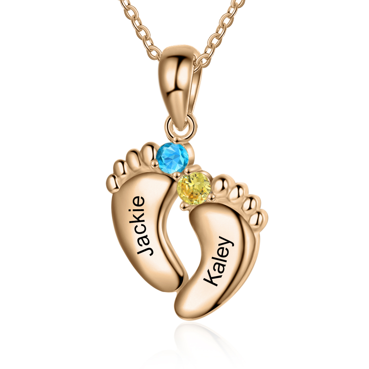Collar pie de bebé con 1-6 nombres personalizados y 1-6 piedras de nacimiento color oro rosa-Jessemade ES
