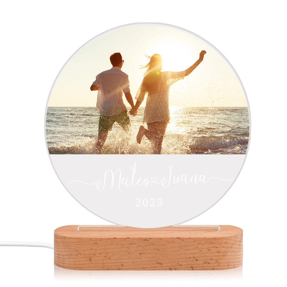 Lámpara para pareja 3D Ilusión Luz de Noche LED 2 nombres, año y foto personalizados -Jessemade ES