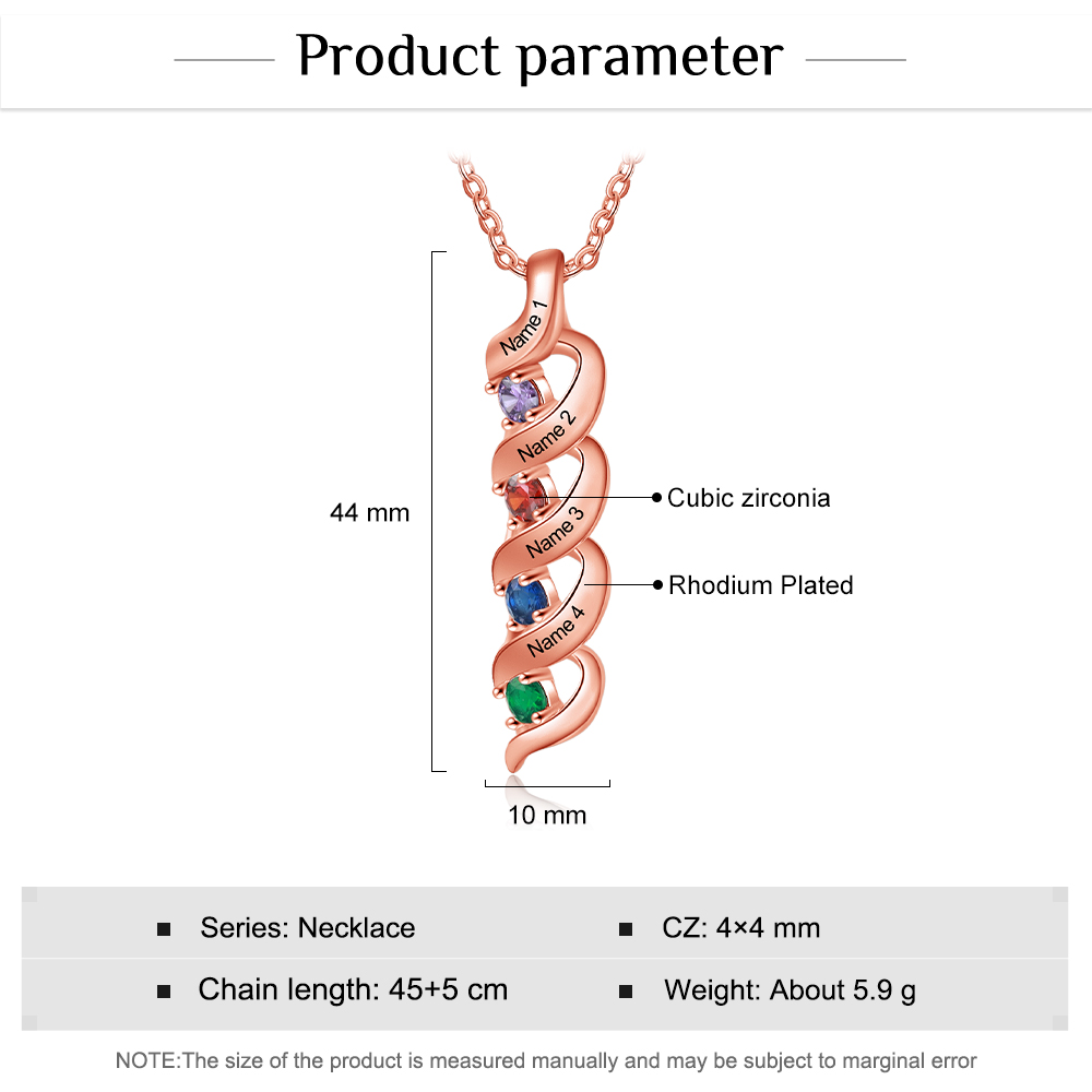 Collar de DNA 2-7 nombres y piedras personalizados-Jessemade ES