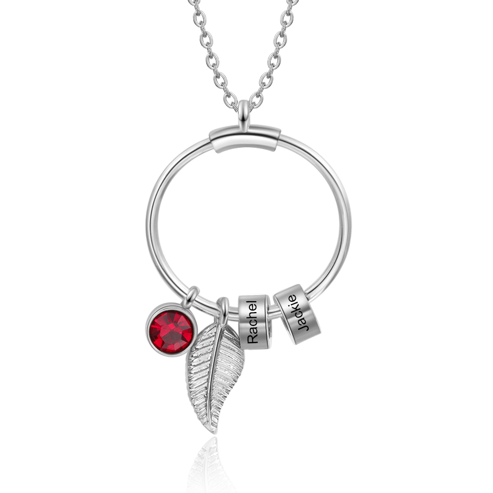 Collar con colgante de 1 piedra de nacimiento y 2 círculos de 2 nombres personalizados-Jessemade ES