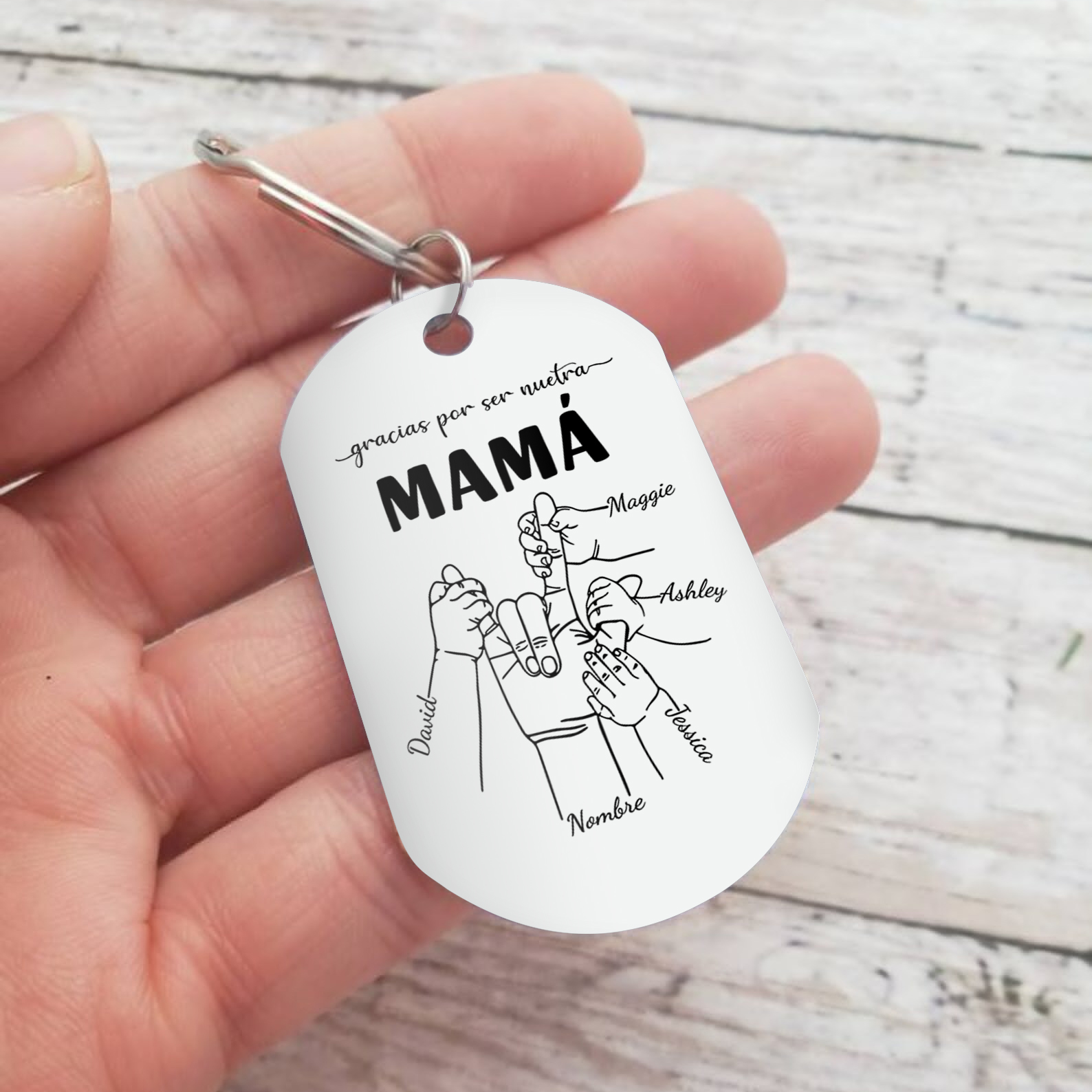 A mi mamá-Llavero 2-6 Nombres Personalizados "DEDOS COGIDOS"-Jessemade ES