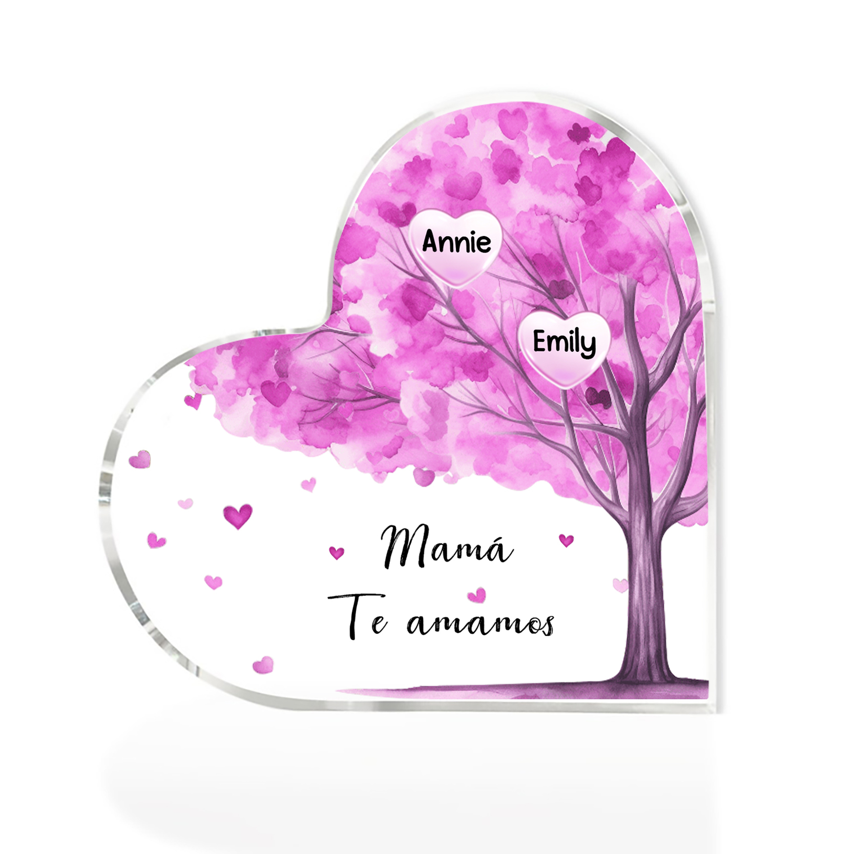 A mi mamá/abuela-Placa de acrílico "Árbol" en forma de corazón 2 nombres y 1 texto personalizados-Jessemade ES