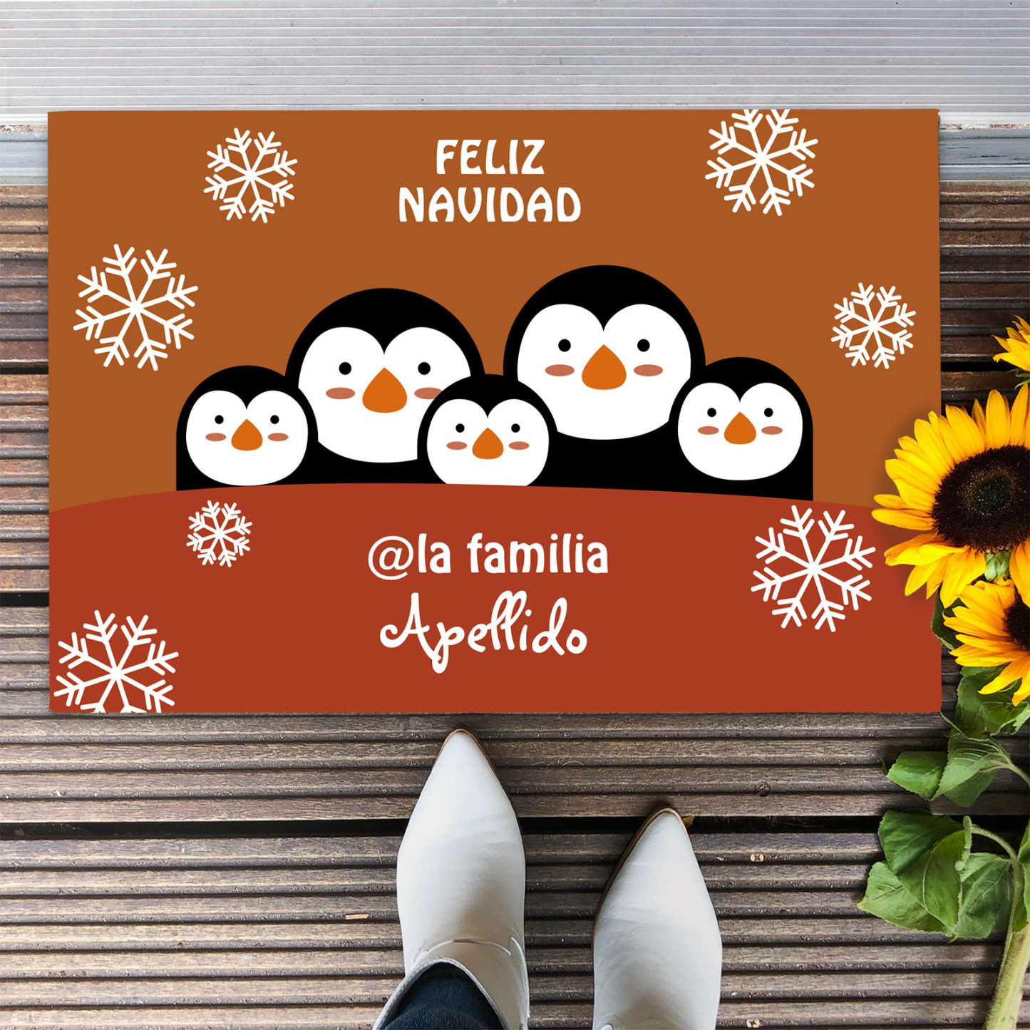 Navidad-felpudo/alfombra de entrada familia de pingüinos personalizado con apellido-Jessemade ES