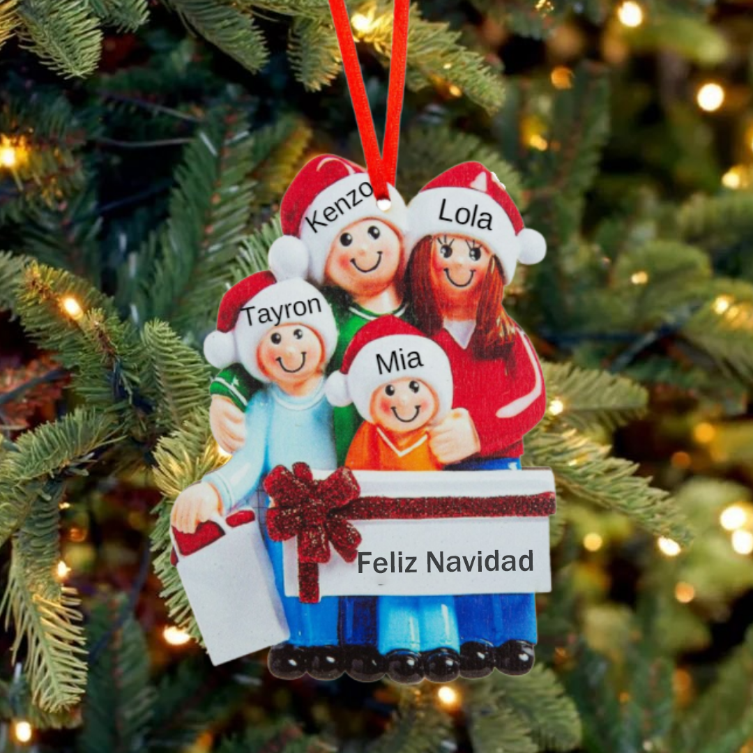 Muñeco Ornamento Navideño 4 Nombres y Texto Personalizados Adorno de Madera