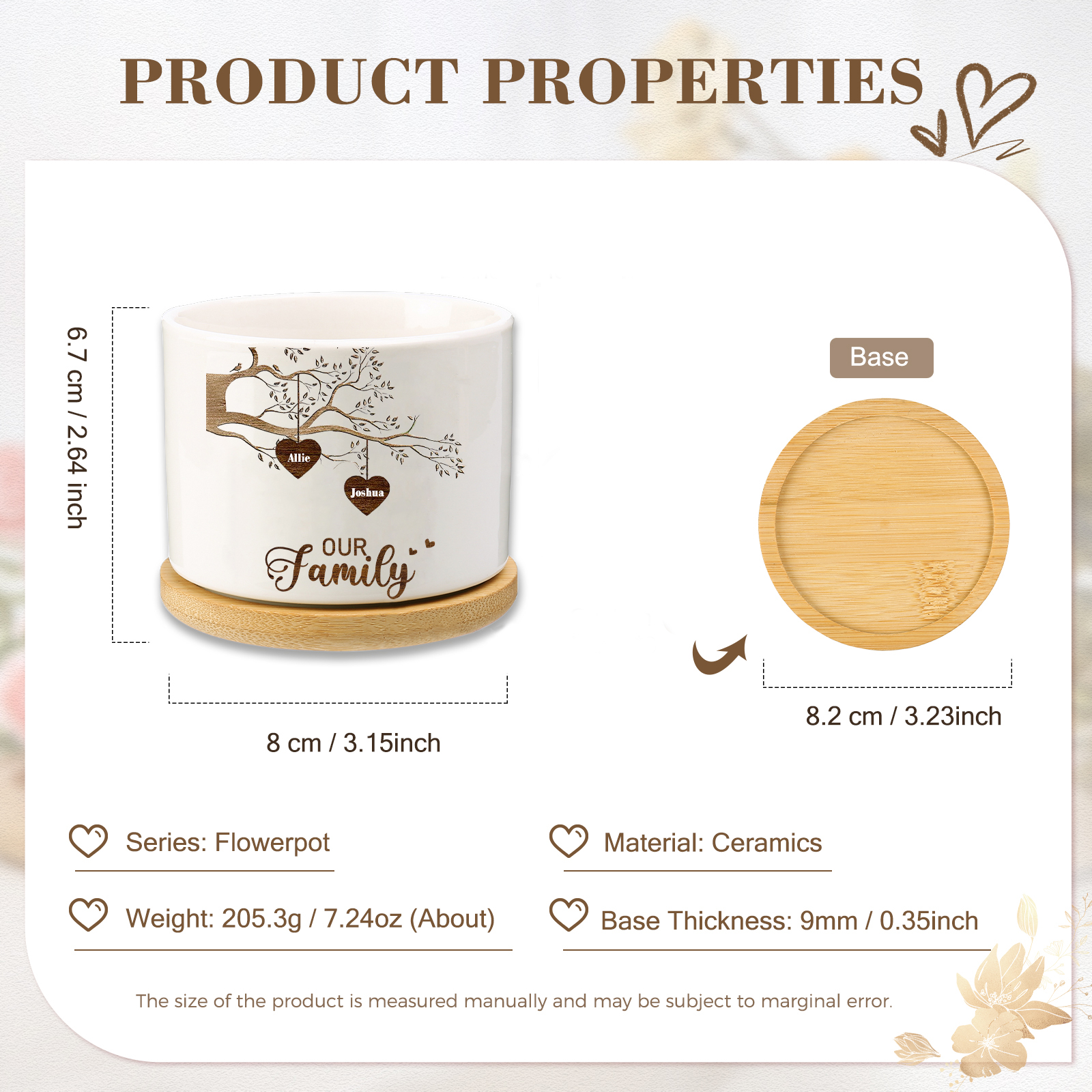 Florero con base de cerámica árbol de corazones 2-8 nombres personalizados con texto decoración del hogar-Jessemade ES