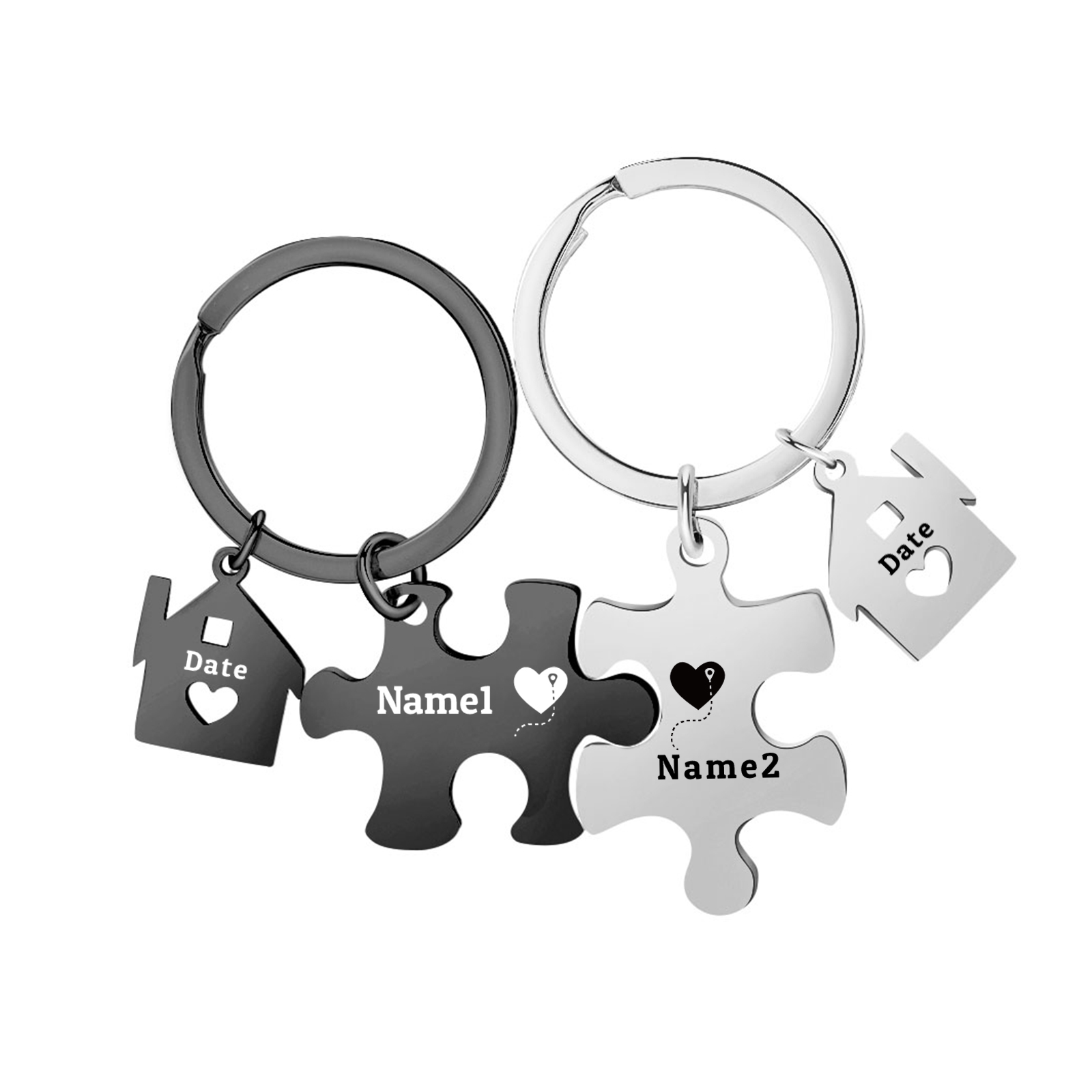 Llavero para pareja rompecabezas 2 nombres personalizados con fecha dije de casa-Jessemade ES