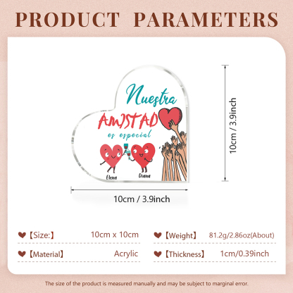 Placa de acrílico en forma de corazón para amiga con 2 nombres personalizados-Jessemade ES