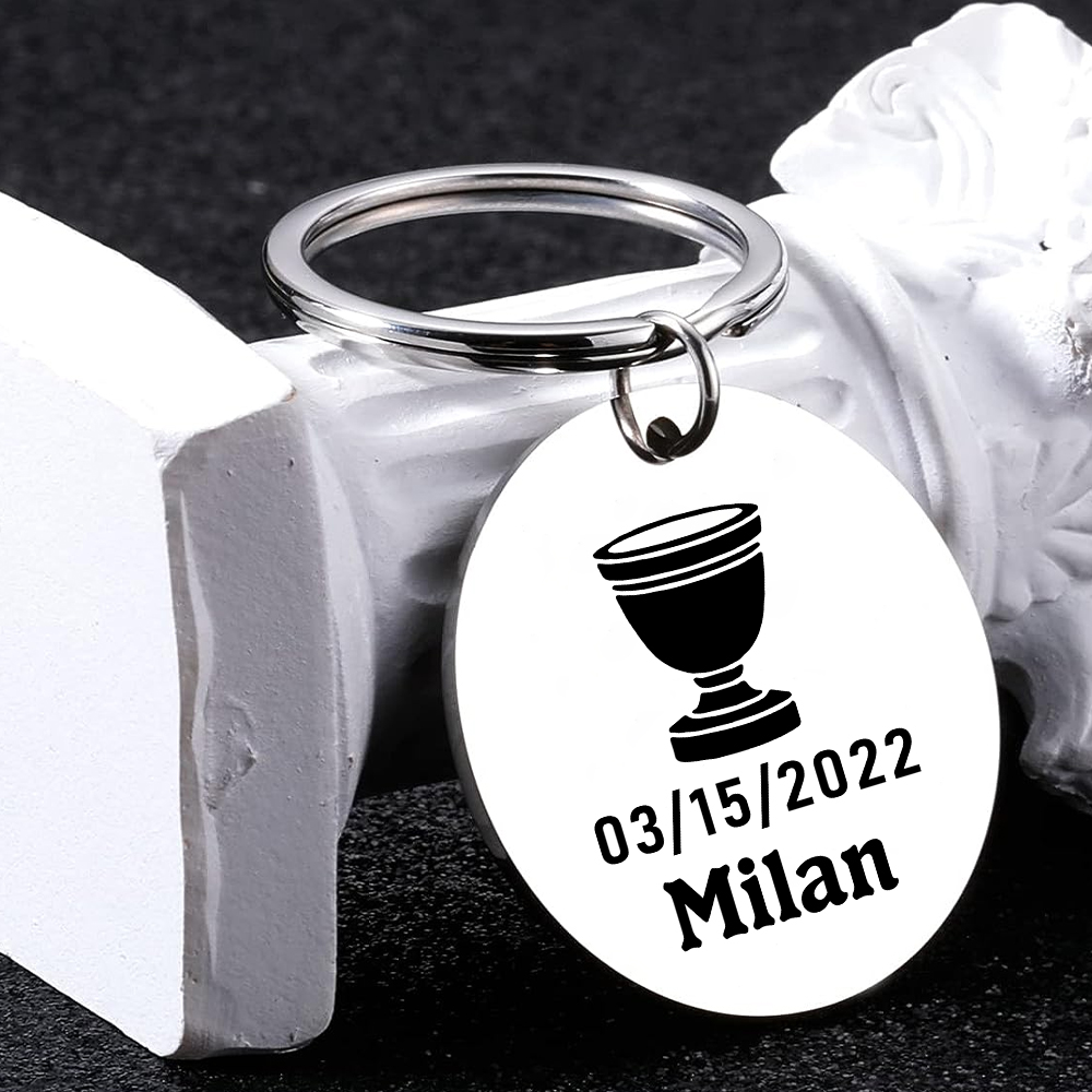 Comunión-Llavero con icono de comunión 1 foto, 1 fecha y 1 nombre personalizados-Jessemade ES